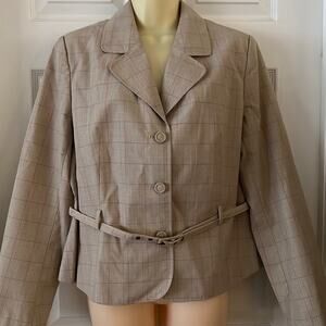 Merona Size L Beige Plaid Lined Suit Jacket Blazer with Belt NWT